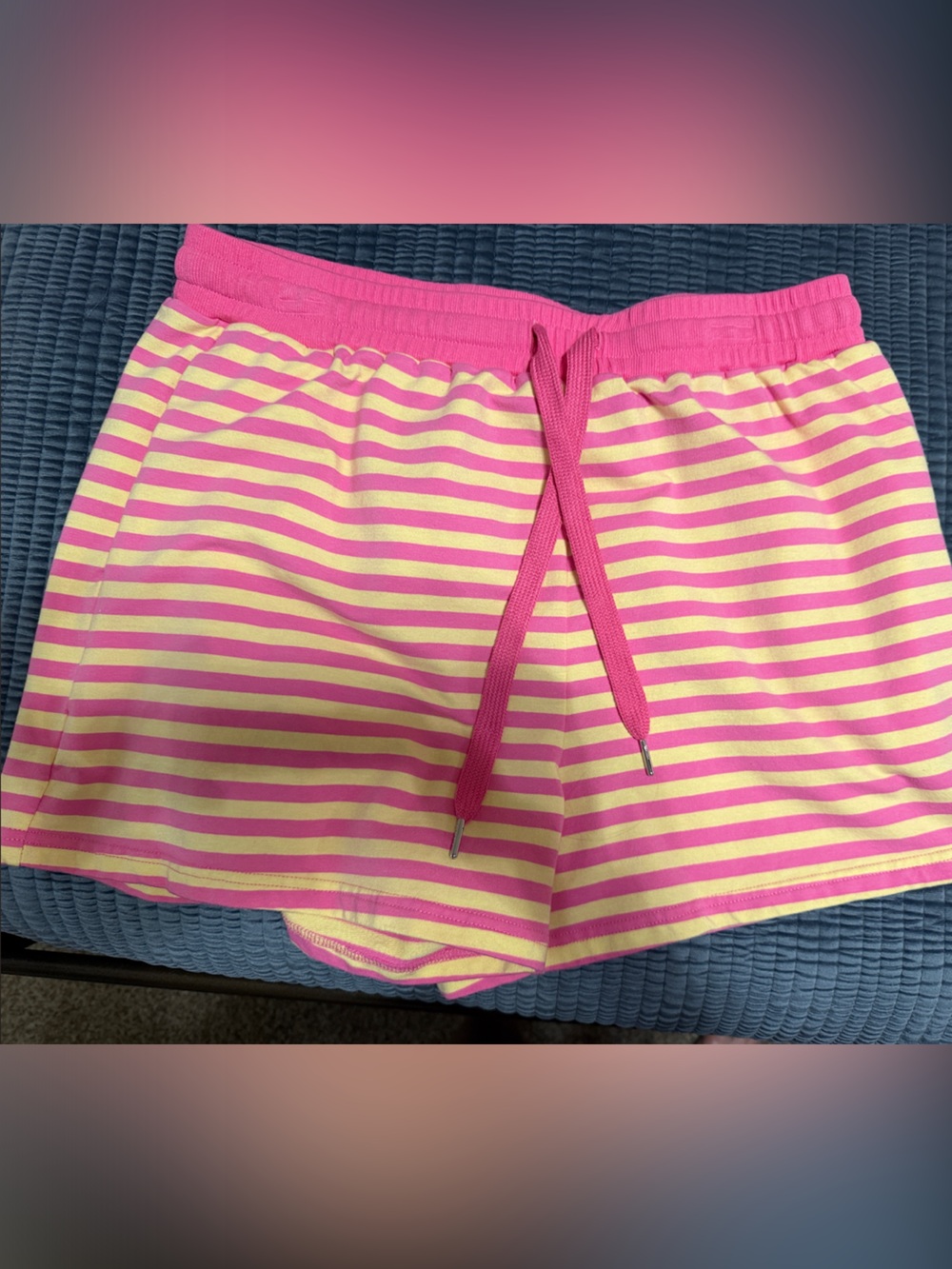 Pink and Yellow Striped Casual Shorts